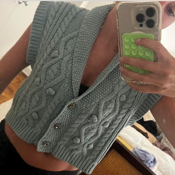 Zara Blue Green Sleeveless Sweater Vest - Picture 7 of 8